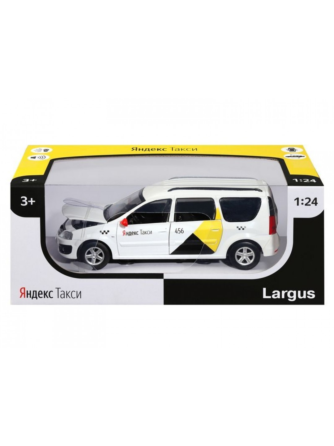 Машина "АВТОПАНОРАМА" Яндекс.Такси LADA LARGUS, белый, 1/24, свет, звук, в/к 24,5*12,5*10,5 см
