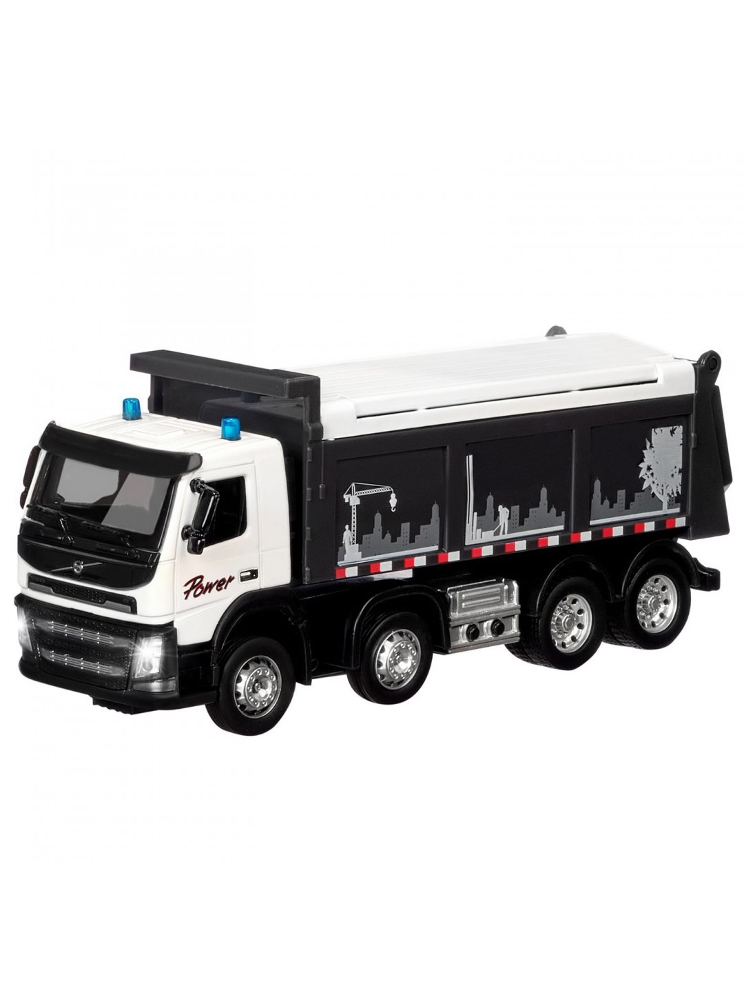 Машина "АВТОПАНОРАМА" Volvo самосвал, белый, 1/50, свет, звук, в/к 28*14*10 см