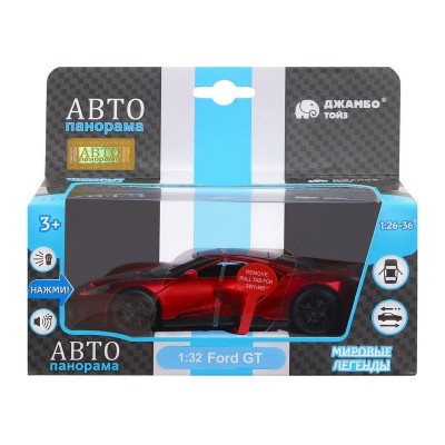 Машина "АВТОПАНОРАМА" Ford GT, красный, 1/32, свет, звук, инерция, в/к 17,5*12,5*6,5 см