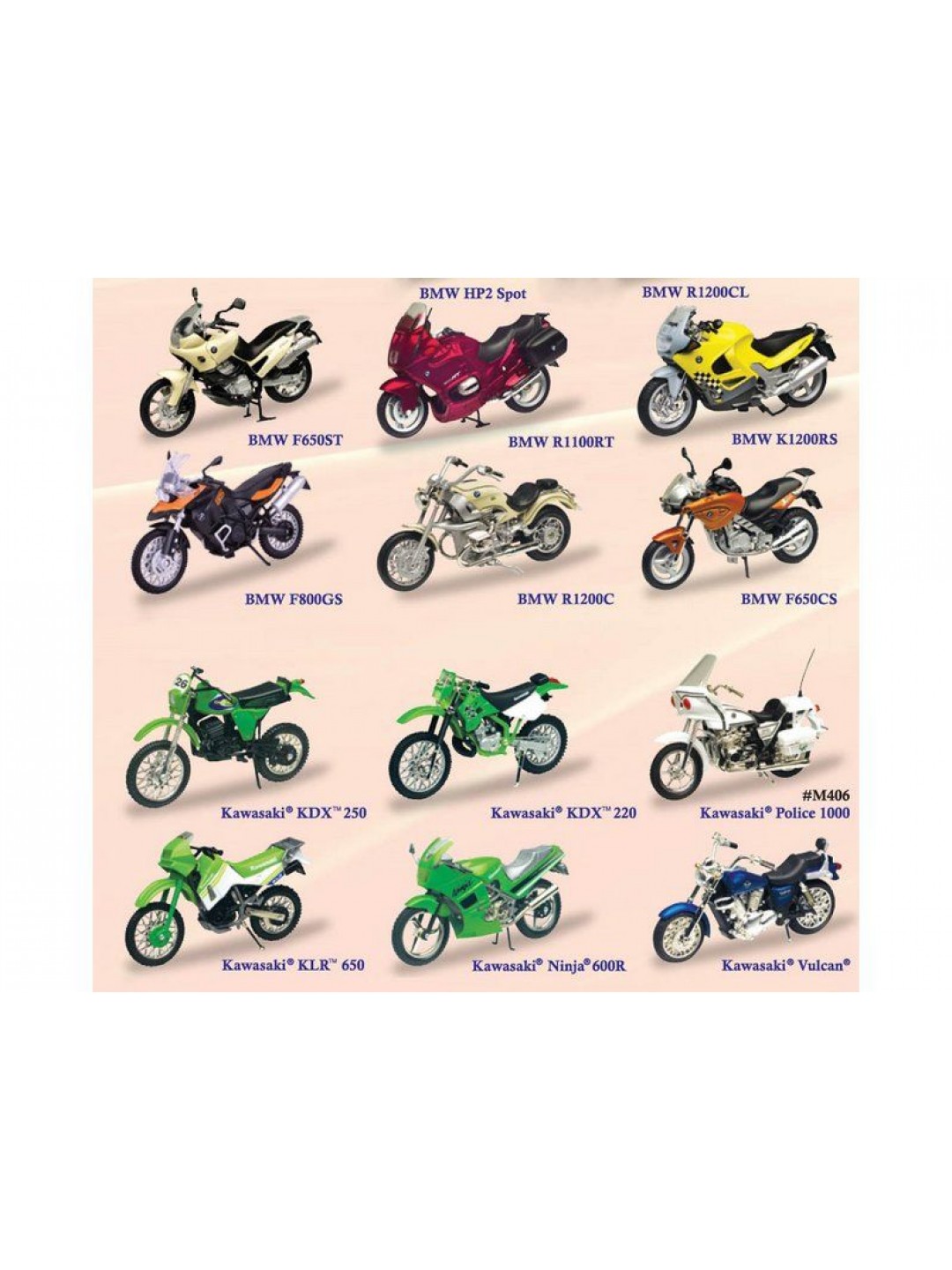 Мотоцикл Motormax 1:18 BMW и Kawasaki  в ассортименте 76201 в/к