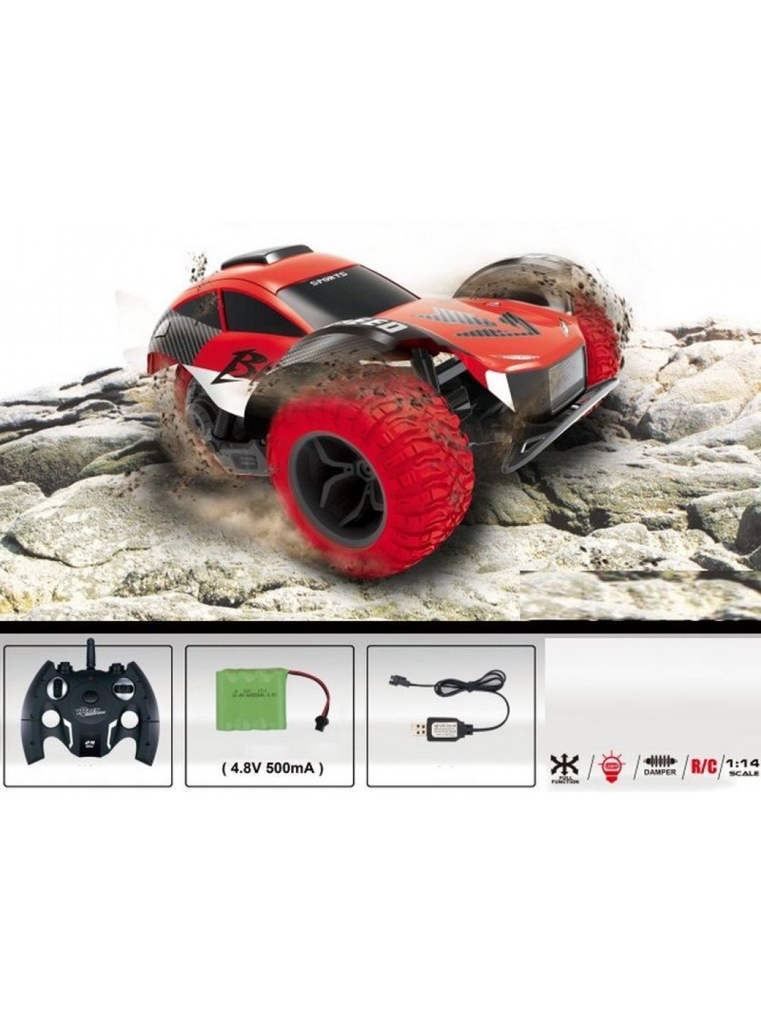 Радиоуправляемая машинка-перевертыш ZhengGuang Leopard DRIFT  2.4G 1/14 RTR (красная) + Ni-Cd и З/У