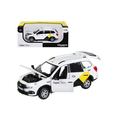 Машина "АВТОПАНОРАМА" Яндекс.Такси LADA GRANTA CROSS, белый, 1/24, свет, звук, в/к 24,5*12,5*10,5см
