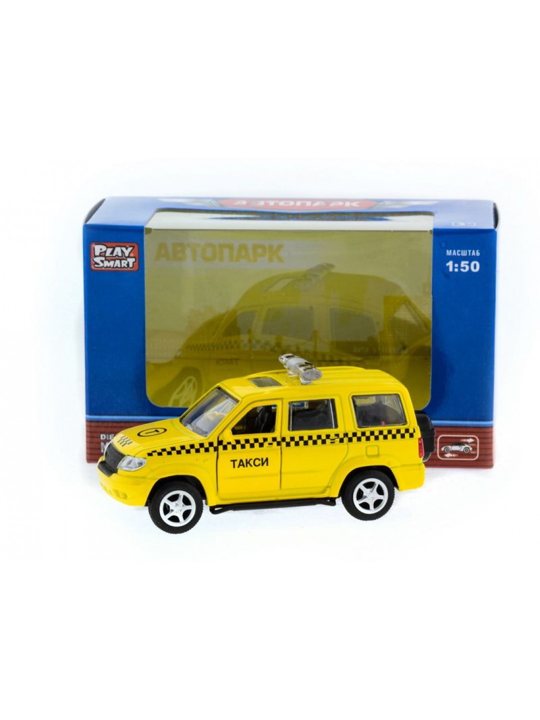 Машина "АВТОПАНОРАМА" инерц. УАЗ Патриот (такси) 1/50, в/к 12*7*5,5 см