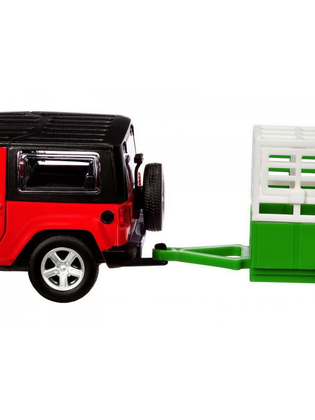 Машина "АВТОПАНОРАМА" Jeep Wrangler c прицепом для перевозки животных, 1/43, инерция, в/к