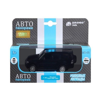 Машина "АВТОПАНОРАМА" Mitsubishi Pajero 4WD Tubro, черный, 1/43, инерция, в/к 17,5*12,5*6,5 см