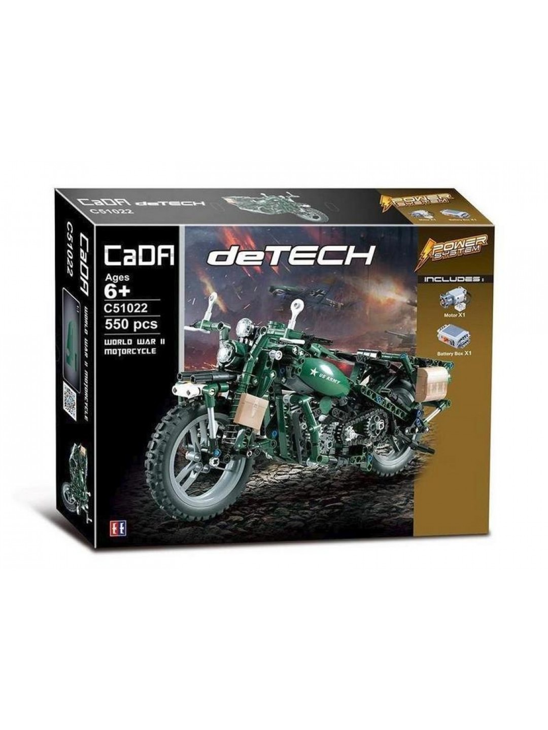 Радиоуправляемый конструктор CADA deTech американский военный мотоцикл (550 деталей)