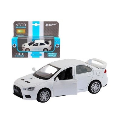Машина "АВТОПАНОРАМА" Mitsubishi Lancer Evolution, белый, 1/41, откр. двери, в/к 17,5*12,5*6,5 см