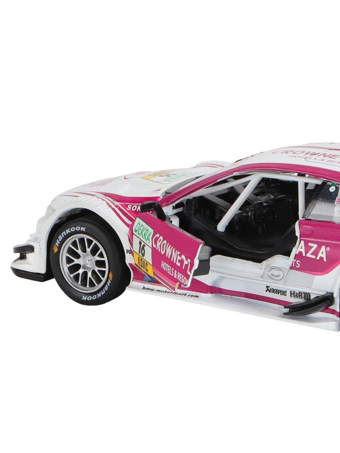 Машина "АВТОПАНОРАМА" BMW M3 DTM, белый-розовый, 1/32, свет, звук, инерция, в/к 17,5*13,5*9 см