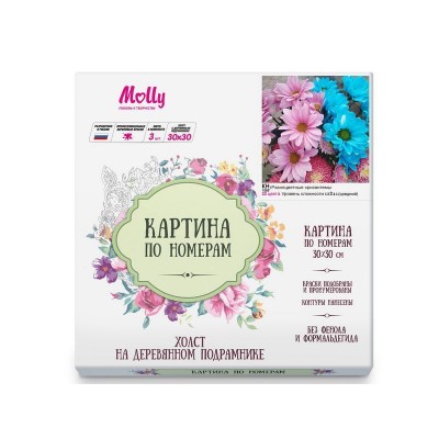 Картина по номерам 30х30 РАЗНОЦВЕТНЫЕ ХРИЗАНТЕМЫ (22 цвета)