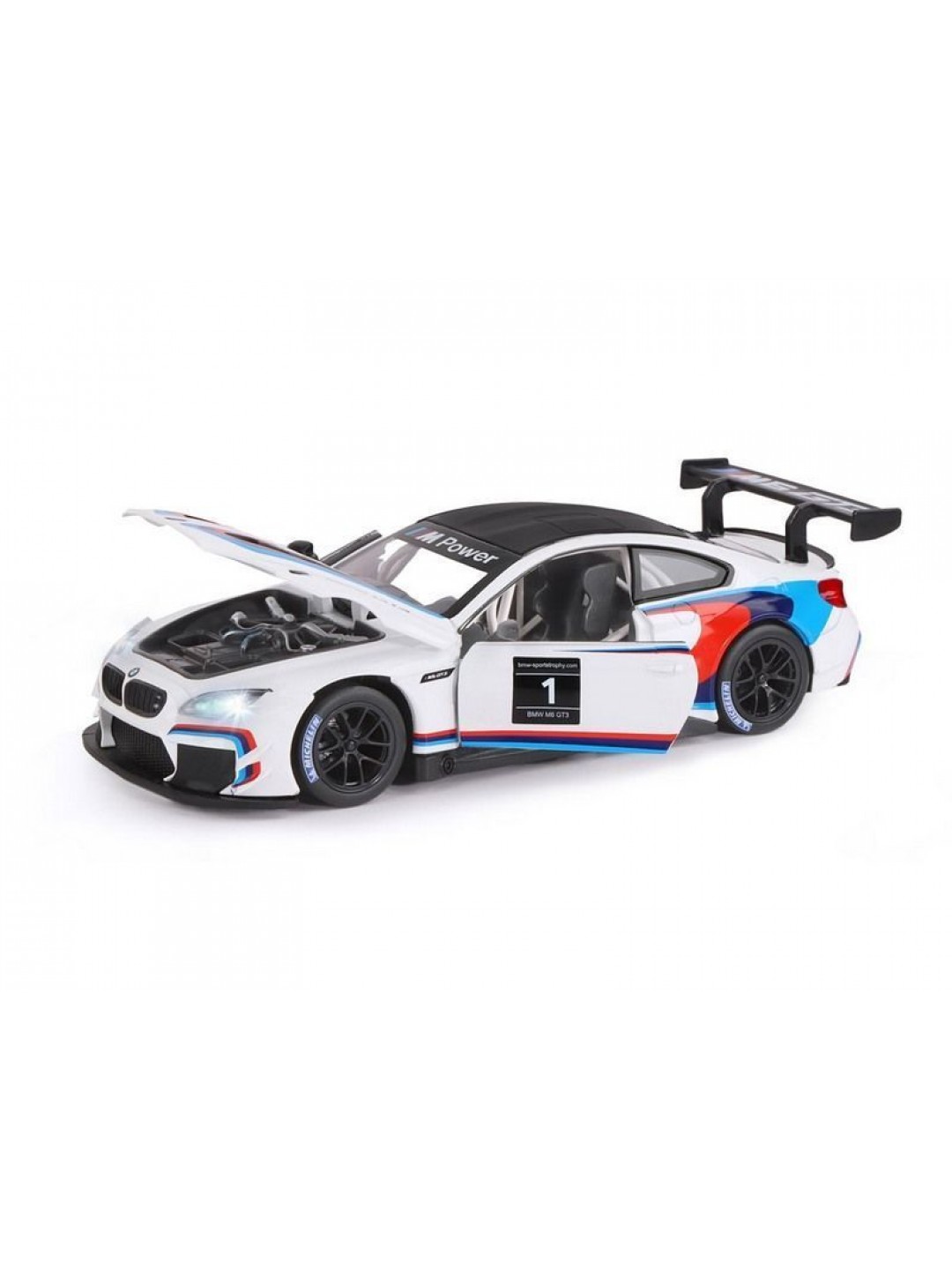 Машина "АВТОПАНОРАМА" BMW M6 GT3, белый, 1/24, свет, звук, в/к 24,5*12,5*10,5 см