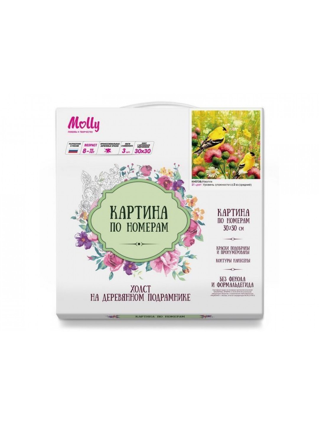 Картина по номерам 30х30 Иволги (21 цвет)