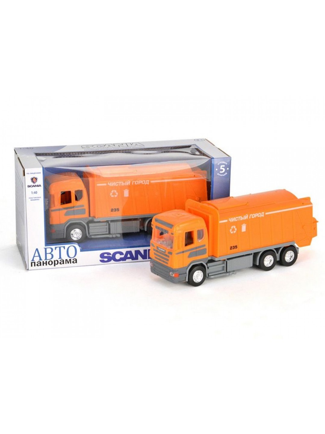 Машина "АВТОПАНОРАМА" SCANIA (мусоровоз) 1/40 инерц., в/к 28*14*12