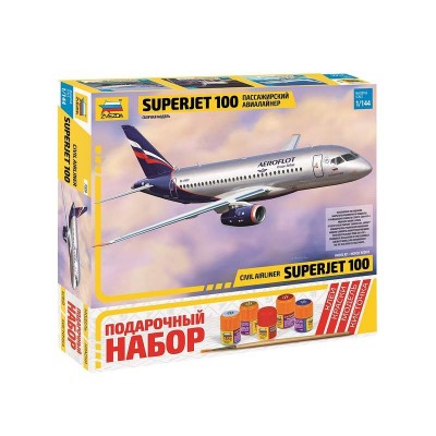 Сборная модель ZVEZDA Региональный пассажирский авиалайнер Superjet 100, подарочный набор, 1/144