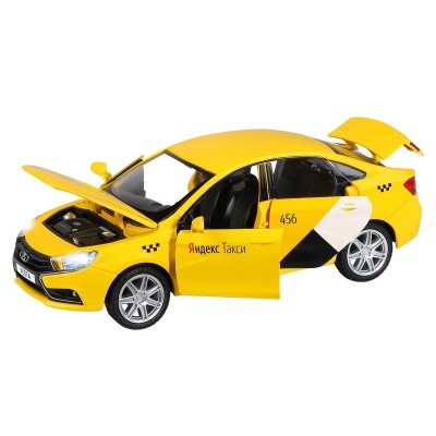 Машина "АВТОПАНОРАМА" Яндекс.Такси  LADA VESTA, желтый, 1/24, в/к 24,5*12,5*10,5 см