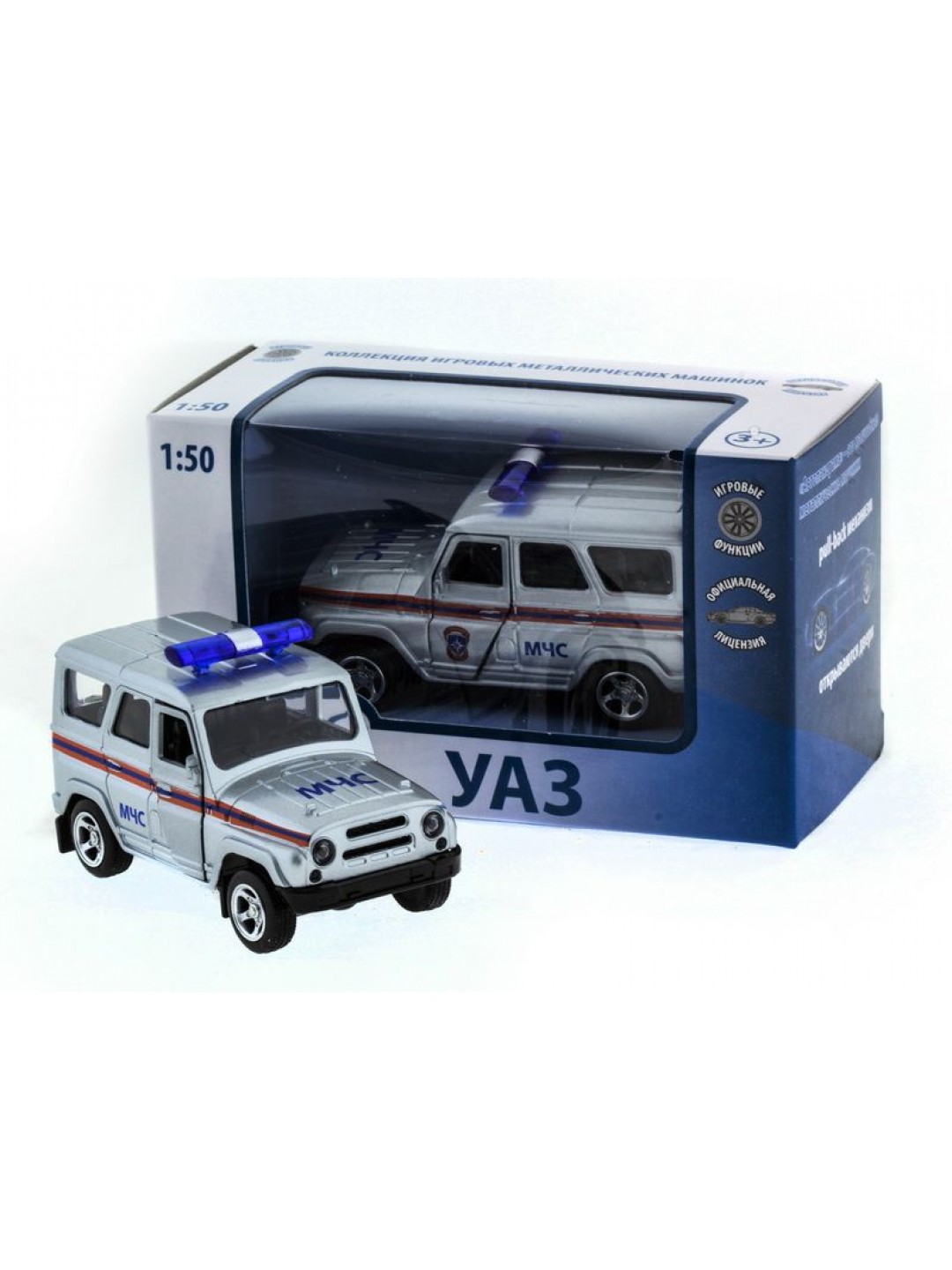 Машина "АВТОПАНОРАМА" инерц. УАЗ-469 (МЧС) 1/50, в/к 12*7*5,5 см