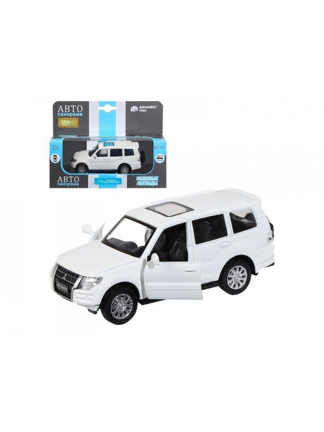 Машина "АВТОПАНОРАМА" Mitsubishi Pajero 4WD Tubro, белый, 1/43, инерция, в/к 17,5*12,5*6,5 см