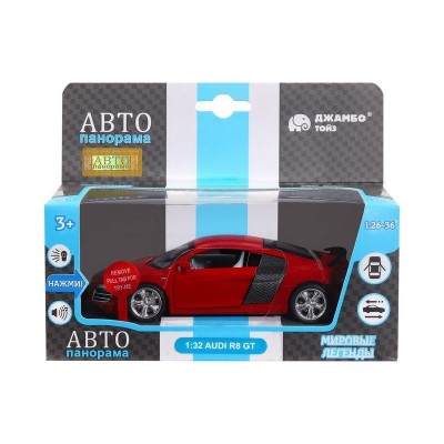 Машина "АВТОПАНОРАМА" Audi R8 GT, красный, 1/32, свет, звук, инерция, в/к 17,5*13,5*9 см