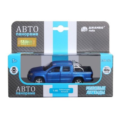 Машина "АВТОПАНОРАМА" Volkswagen Amarok, синий, 1/46, инерция, откр. двери, в/к 17,5*12,5*6,5 см