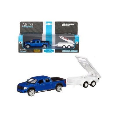 Машина "АВТОПАНОРАМА" Ford F-150 c прицепом с дорожными знаками, 1/43, инерция, в/к