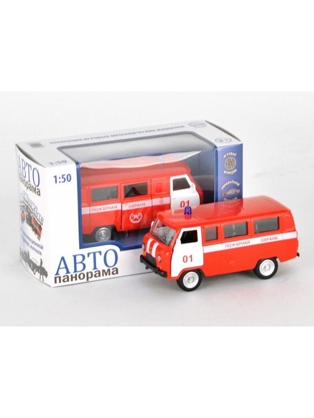 Машина "АВТОПАНОРАМА" инерц. УАЗ-452 (пожарная) 1/50, в/к 12*7*5,5 см