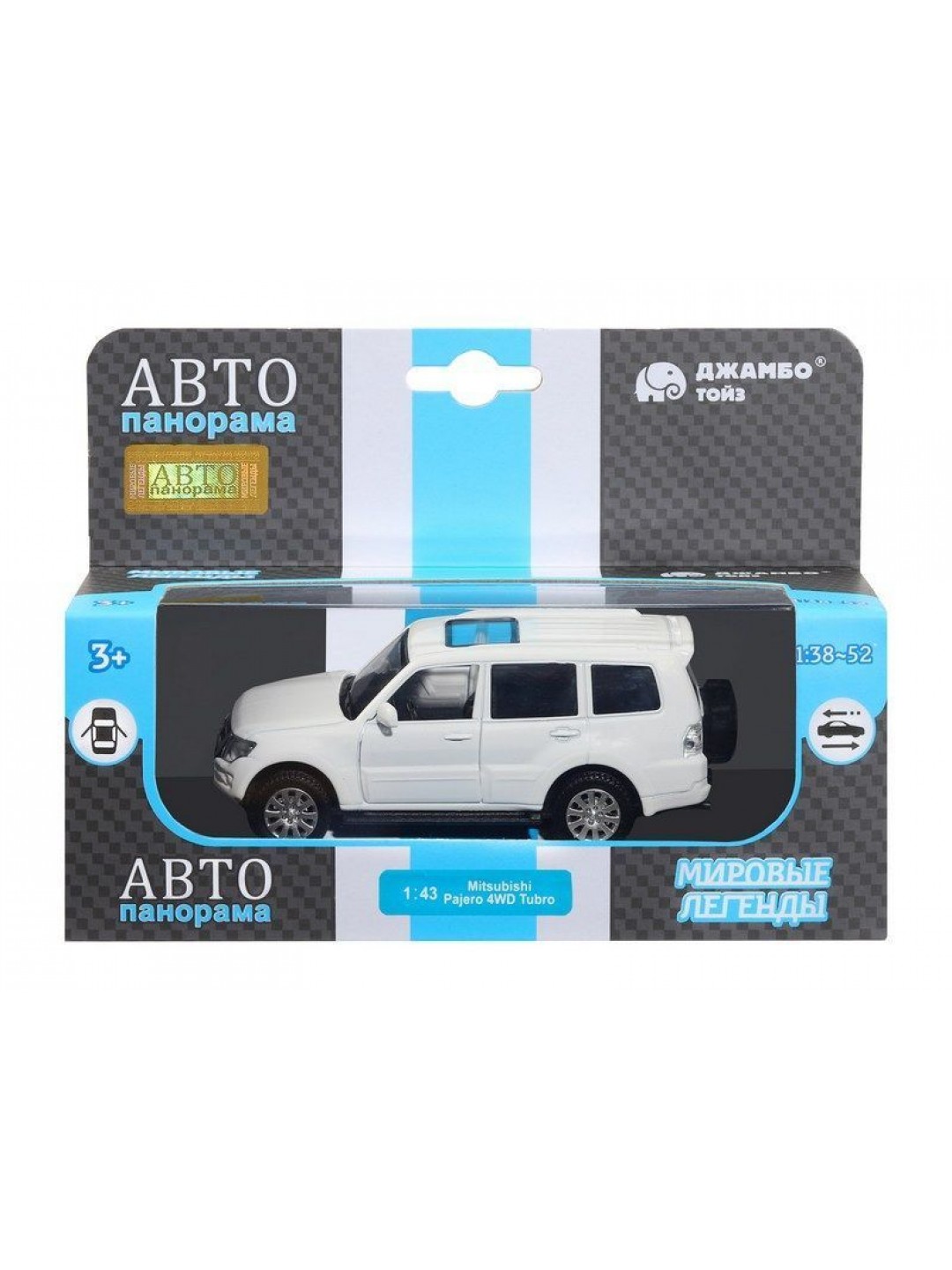 Машина "АВТОПАНОРАМА" Mitsubishi Pajero 4WD Tubro, белый, 1/43, инерция, в/к 17,5*12,5*6,5 см