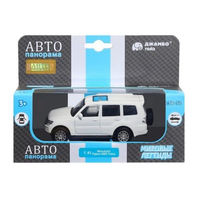 Машина "АВТОПАНОРАМА" Mitsubishi Pajero 4WD Tubro, белый, 1/43, инерция, в/к 17,5*12,5*6,5 см