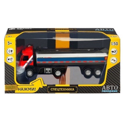 Машина "АВТОПАНОРАМА" Volvo бензовоз, красный, 1/50, свет, звук, в/к 28*14*10 см