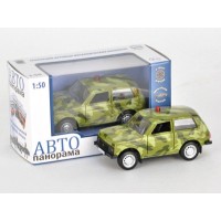 Машина "АВТОПАНОРАМА" инерц. ВАЗ 2121 1/50, в/к 12*7*5,5 см, защитный зеленый