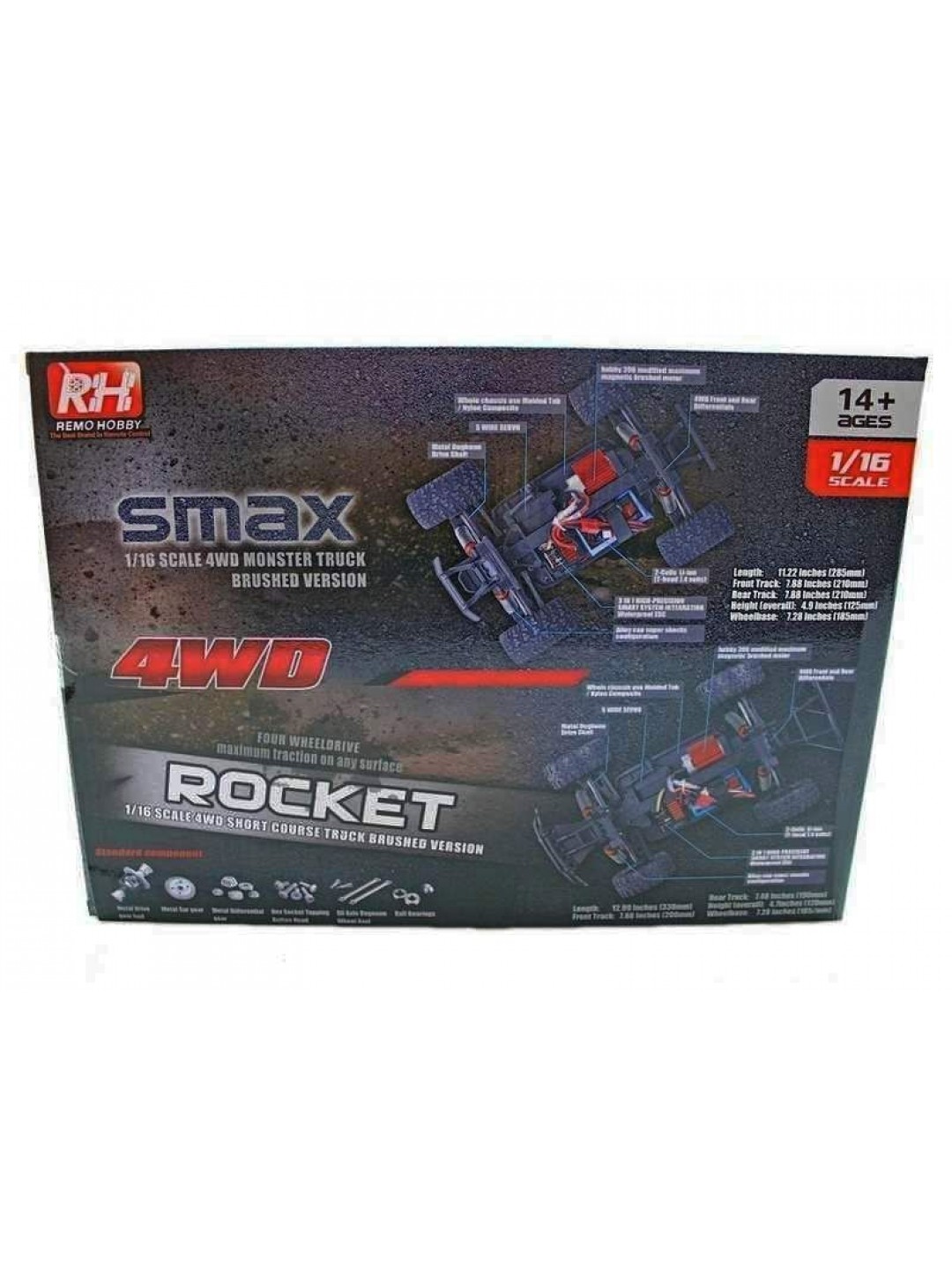 Радиоуправляемый монстр Remo Hobby SMAX Brushless (красный) 4WD 2.4G 1/16 RTR