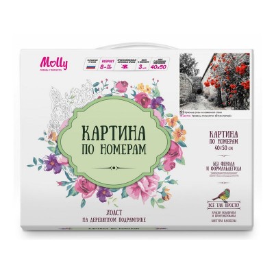 Картина по номерам 40х50 КРАСНЫЕ РОЗЫ НА КАМЕННОЙ СТЕНЕ (18 цветов)