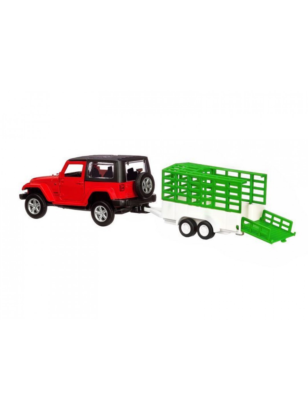 Машина "АВТОПАНОРАМА" Jeep Wrangler c прицепом, 1/43, открываются передние двери, инерция, в/к