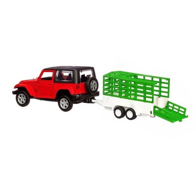 Машина "АВТОПАНОРАМА" Jeep Wrangler c прицепом, 1/43, открываются передние двери, инерция, в/к
