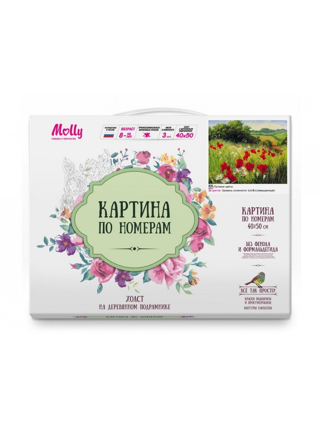 Картина по номерам 40х50 ЛУГОВЫЕ ЦВЕТЫ (26 цветов)