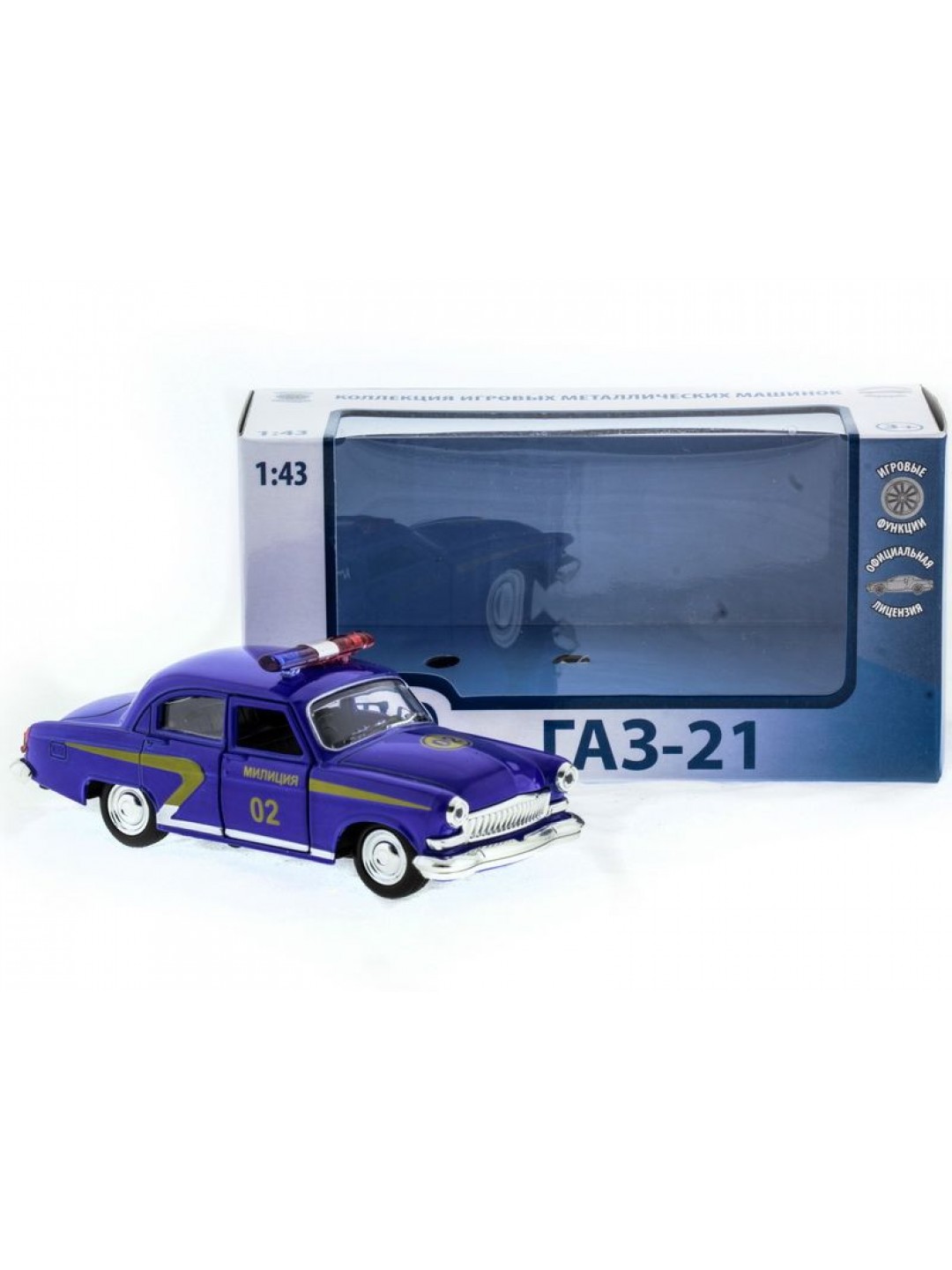 Машина "АВТОПАНОРАМА" инерц. ГАЗ-21 (милиция) 1/43, в/к 14*7*5,5 см