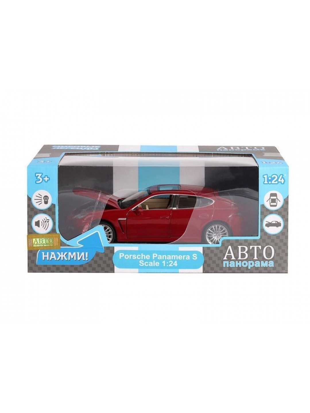 Машина "АВТОПАНОРАМА" Porsche Panamera S, красный, 1/24, в/к 24,5*12,5*10,5 см