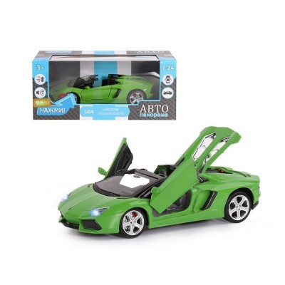 Машина "АВТОПАНОРАМА" Lamborghini Aventador Roadster-OPEN, зеленый, 1/24, в/к 24,5*12,5*10,5 см