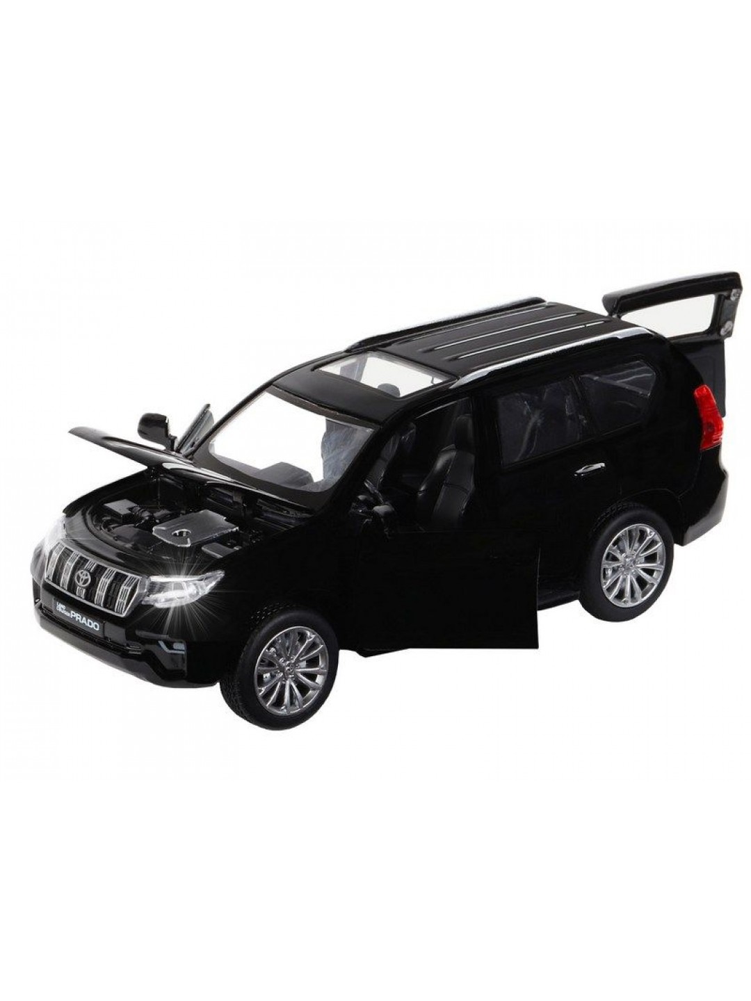 Машина "АВТОПАНОРАМА" Land Cruiser Prado, черный, 1/32, свет, звук, инерция, в/к 17,5*13,5*9 см