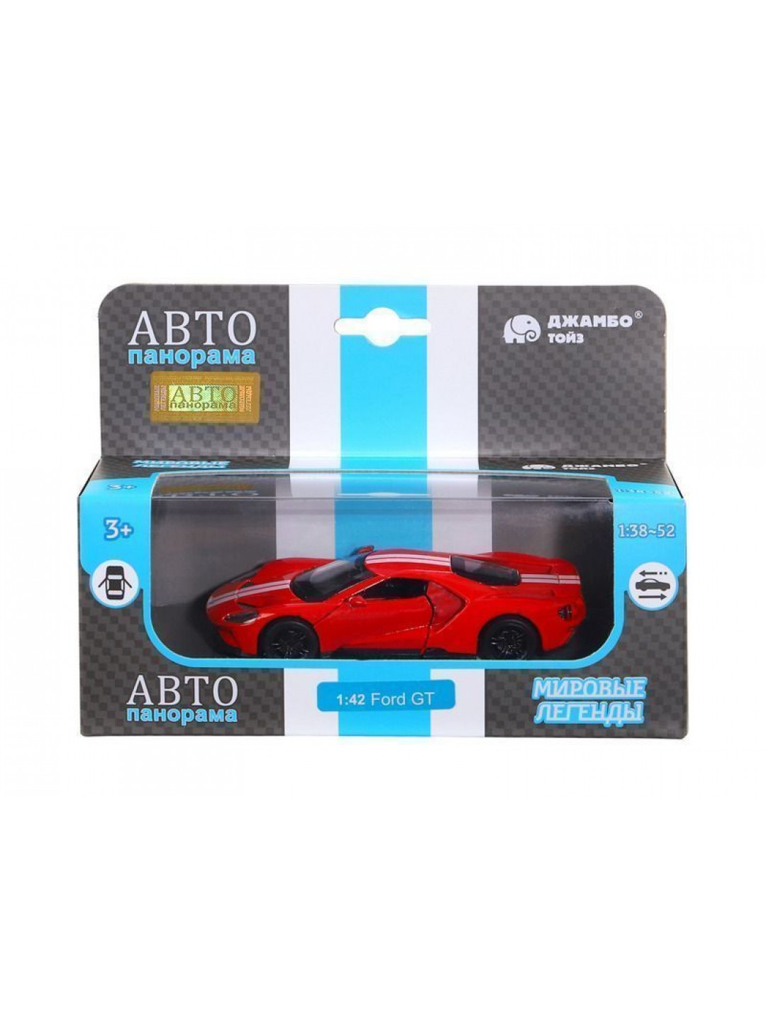 Машина "АВТОПАНОРАМА" Ford GT, красный, 1/42, инерция, откр. двери, в/к 17,5*12,5*6,5 см
