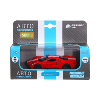 Машина "АВТОПАНОРАМА" Ford GT, красный, 1/42, инерция, откр. двери, в/к 17,5*12,5*6,5 см