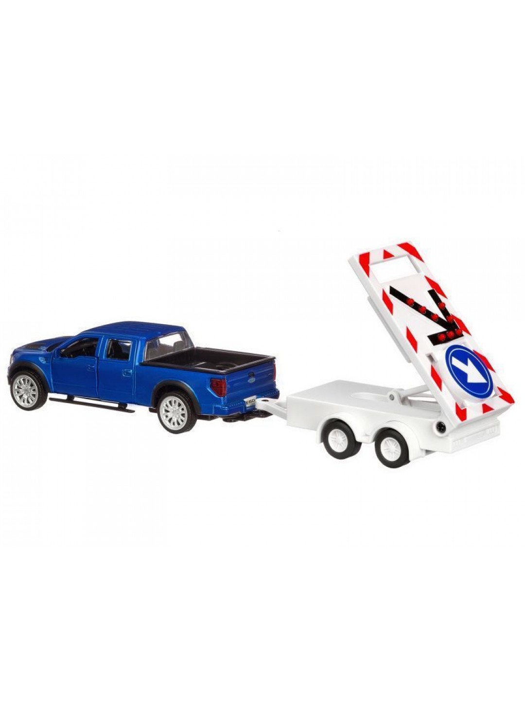 Машина "АВТОПАНОРАМА" Ford F-150 c прицепом с дорожными знаками, 1/43, инерция, в/к