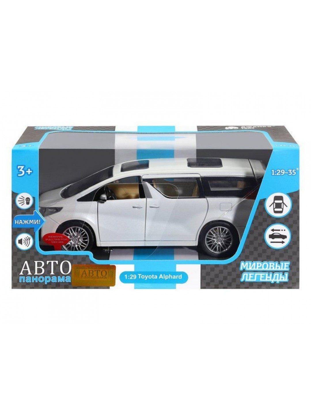Машина "АВТОПАНОРАМА" Toyota Alphard, белый, 1/29, свет, звук, инерция, в/к 20*10*11 см