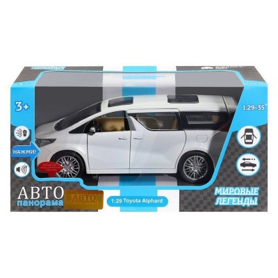 Машина "АВТОПАНОРАМА" Toyota Alphard, белый, 1/29, свет, звук, инерция, в/к 20*10*11 см