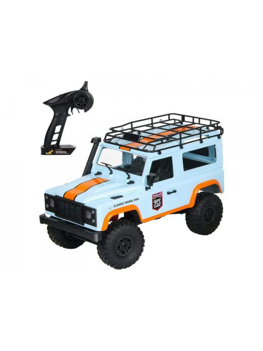Радиоуправляемая машина MN MODEL английский внедорожник Defender  D90 (голубой) 4WD 2.4G 1/12 RTR