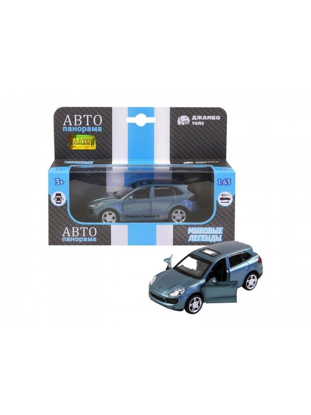 Машина "АВТОПАНОРАМА" Porsche Cayenne S, голубой перламутр, 1/43, инерция, в/к 17,5*12,5*6,5 см