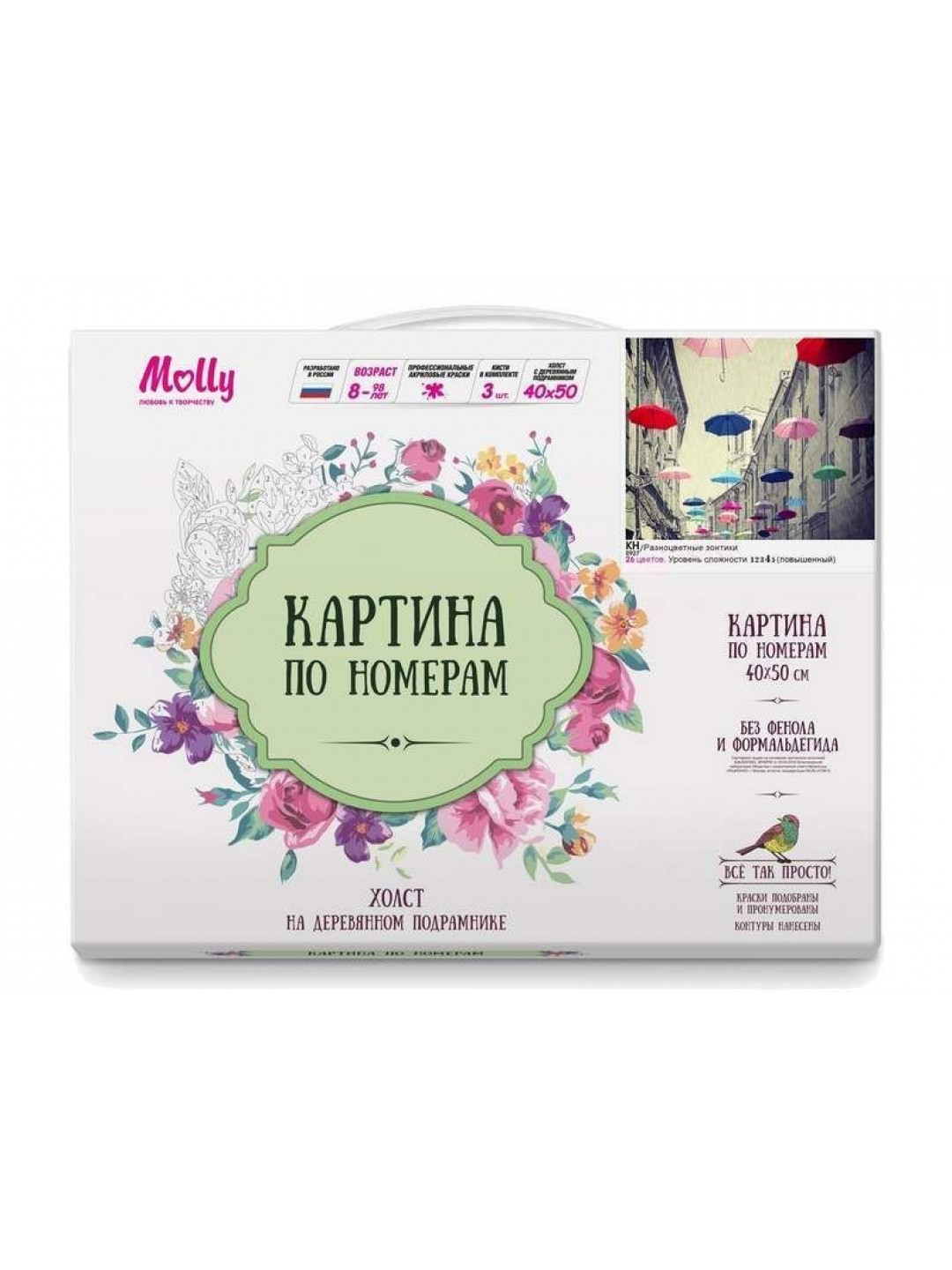 Картина по номерам 40х50 РАЗНОЦВЕТНЫЕ ЗОНТИКИ (26 цветов)