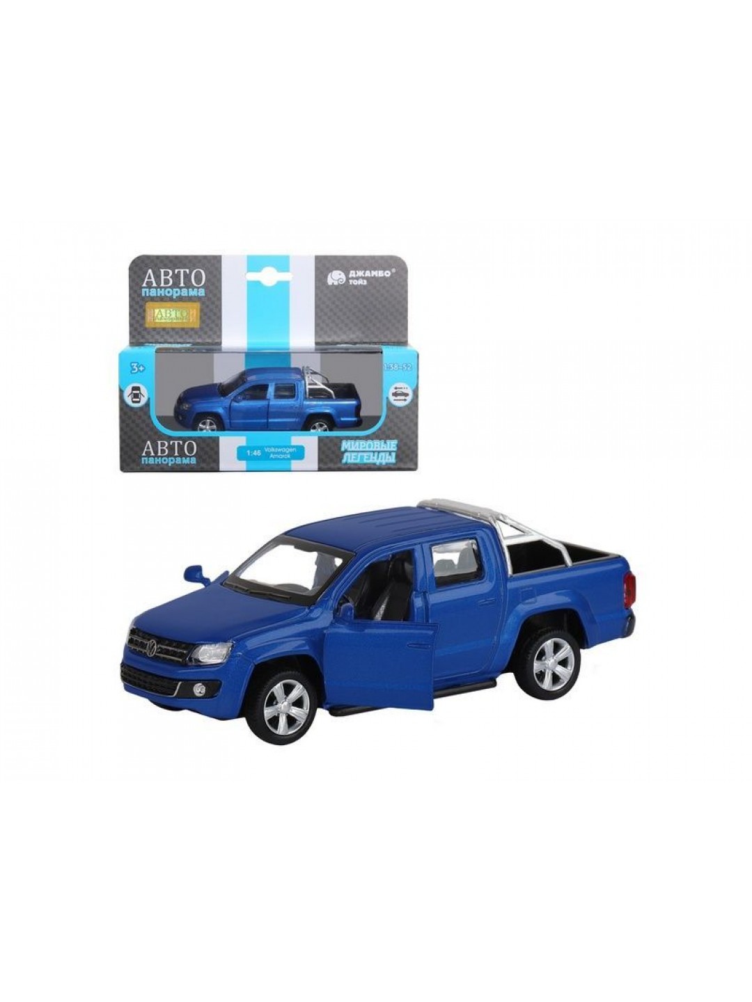 Машина "АВТОПАНОРАМА" Volkswagen Amarok, синий, 1/46, инерция, откр. двери, в/к 17,5*12,5*6,5 см