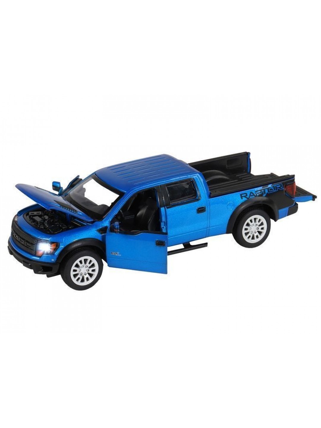 Машина "АВТОПАНОРАМА" Ford F-150 SVT Raptor, синий, 1/34, свет, звук, инерция, в/к 20*10*11 см