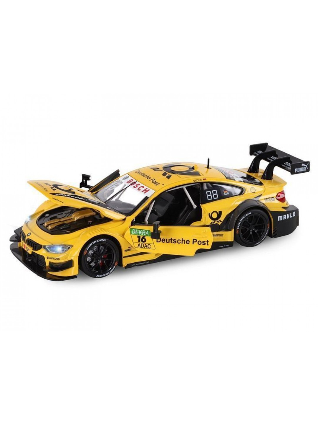 Машина "АВТОПАНОРАМА" BMW M4, желтый, 1/24, свет, звук, в/к 24,5*12,5*10,5 см