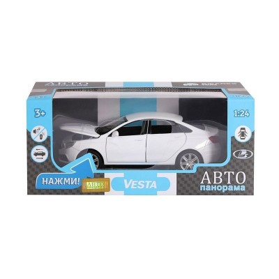 Машина "АВТОПАНОРАМА" LADA VESTA седан, 1/24,  белый, свет. звук. эффекты, в/к 24,5*12,5*10,5 см