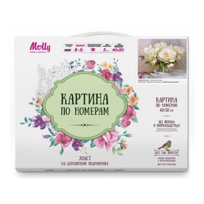 Картина по номерам 40х50 Бузин. Нежные пионы (28 цветов)